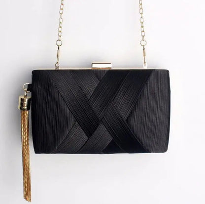 Metal Tassel Minaudiere Clutch - Women's Party Handbag with Chain Strap Handbags The