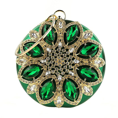 Crystal Round Clutch Bag - Women's Chain Wedding Evening Purse Handbags The