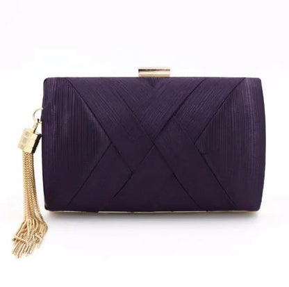 Metal Tassel Minaudiere Clutch - Women's Party Handbag with Chain Strap Handbags The