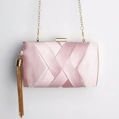 Metal Tassel Minaudiere Clutch - Women's Party Handbag with Chain Strap Handbags The