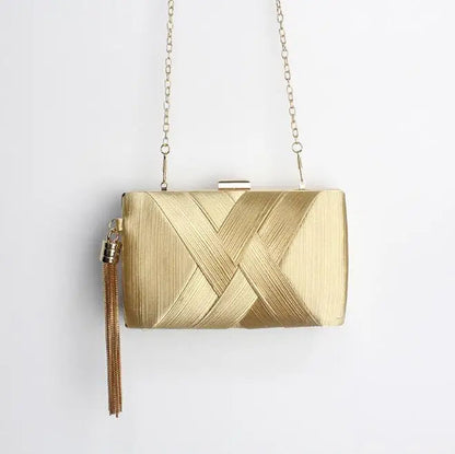 Metal Tassel Minaudiere Clutch - Women's Party Handbag with Chain Strap Handbags The