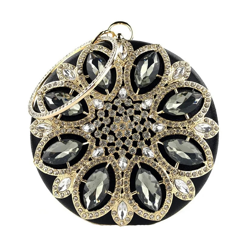 Crystal Round Clutch Bag - Women's Chain Wedding Evening Purse Handbags The