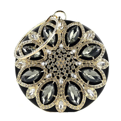 Crystal Round Clutch Bag - Women's Chain Wedding Evening Purse Handbags The