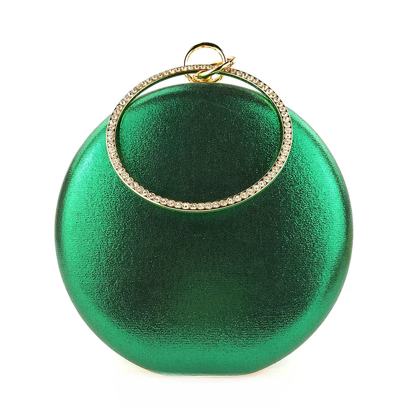 Crystal Round Clutch Bag - Women's Chain Wedding Evening Purse Handbags The