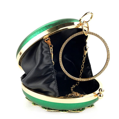 Crystal Round Clutch Bag - Women's Chain Wedding Evening Purse Handbags The