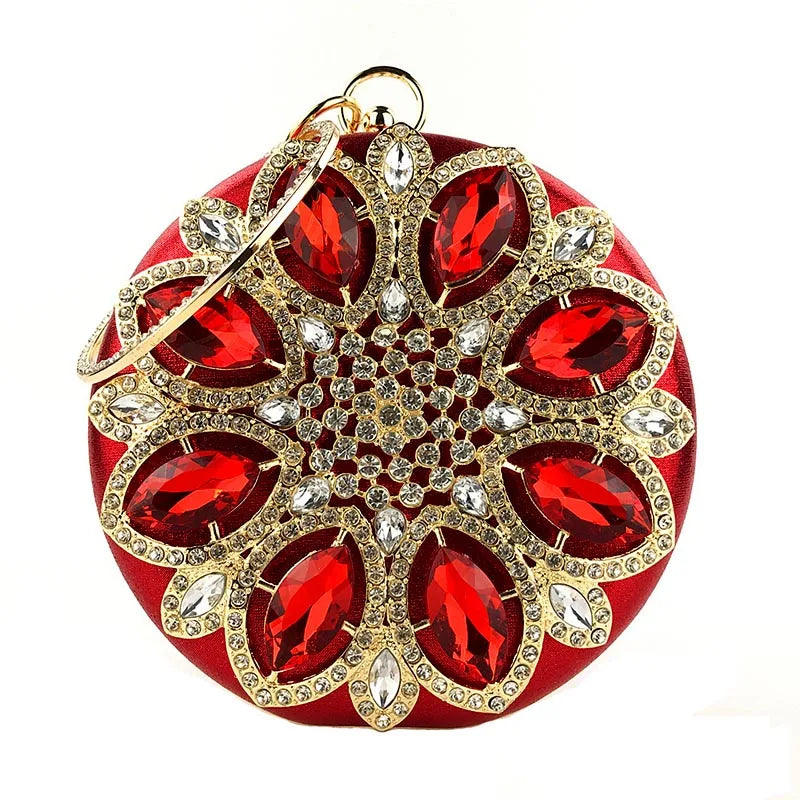 Crystal Round Clutch Bag - Women's Chain Wedding Evening Purse Handbags The