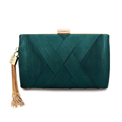 Metal Tassel Minaudiere Clutch - Women's Party Handbag with Chain Strap Handbags The