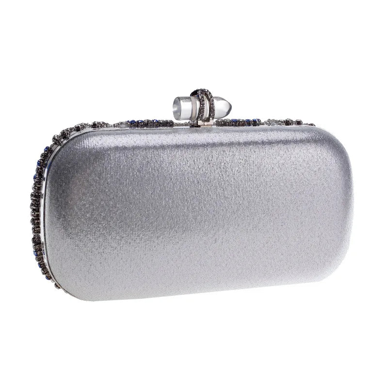 Blue Crystal Evening Clutch - Women's Chain Wedding Party Purse Handbags The