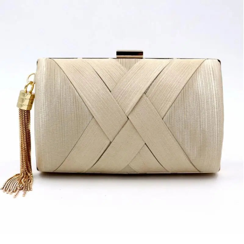 Metal Tassel Minaudiere Clutch - Women's Party Handbag with Chain Strap Handbags The