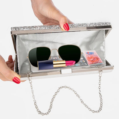 Diamond Sequin Evening Clutch - Women's Two-Chain Wedding Purse Handbags The