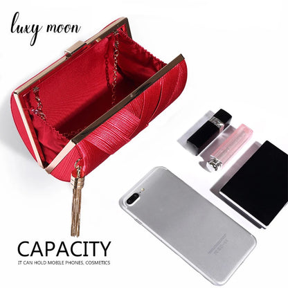 Metal Tassel Minaudiere Clutch - Women's Party Handbag with Chain Strap Handbags The