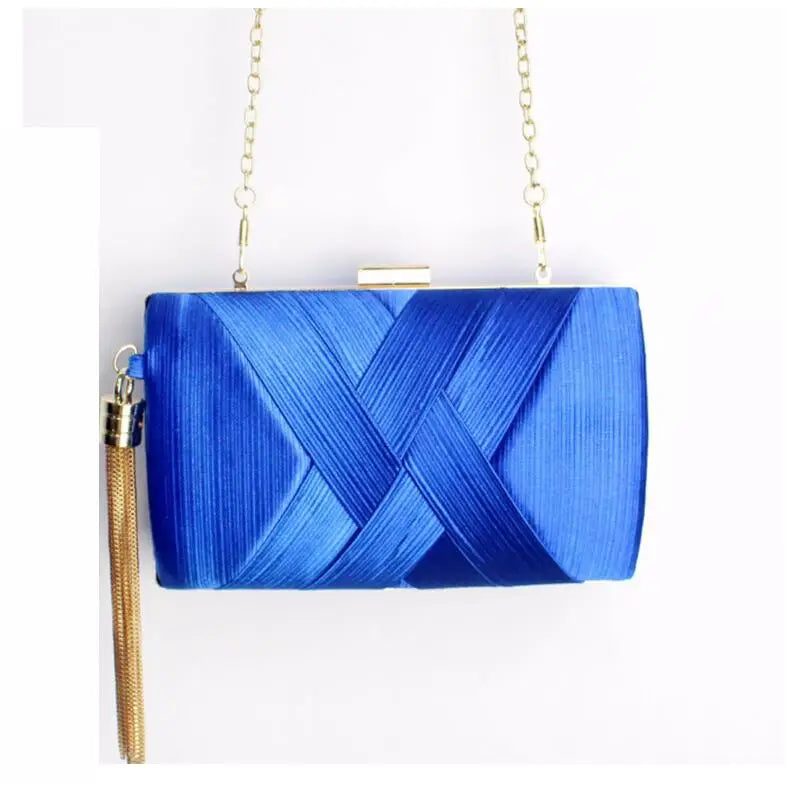 Metal Tassel Minaudiere Clutch - Women's Party Handbag with Chain Strap Handbags The
