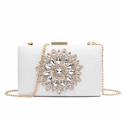 White Crystal Bridal Clutch - Women's Small Crossbody Evening Bag Handbags The