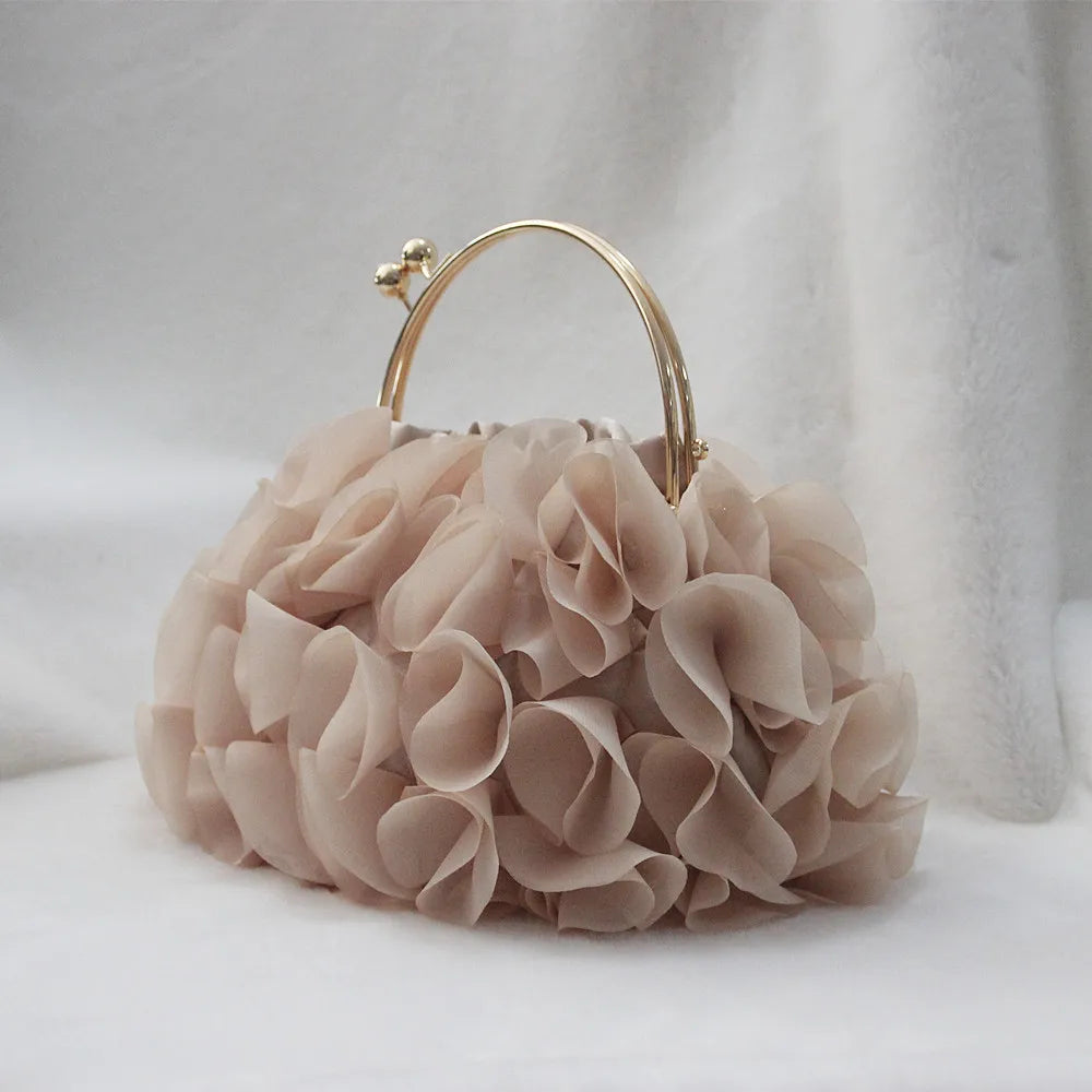 Floral Champagne Handbag - Women's Bridal Day-to-Evening Clutch Handbags The