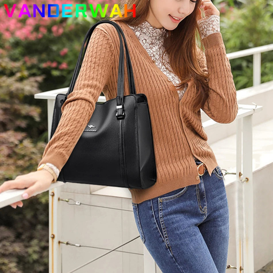 Vintage PU Leather Tote - Women's Large-Capacity Shoulder Bag for Daily Wear Handbags The
