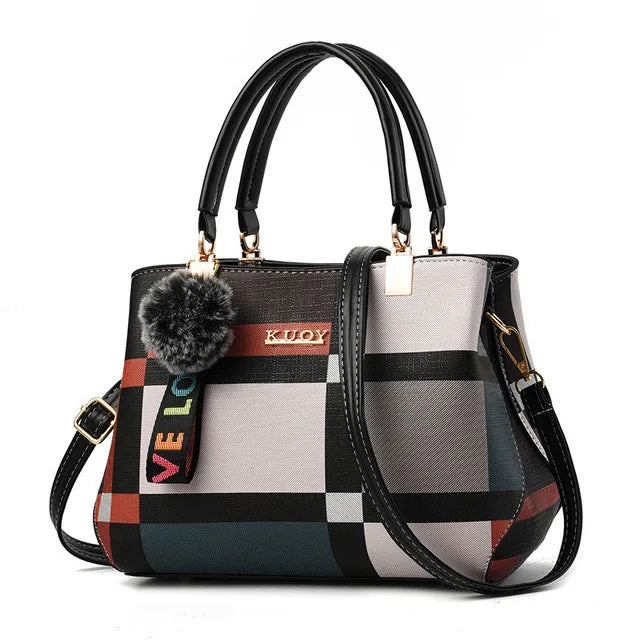 Plaid Patchwork Satchel Bag - Women's Luxury PU Leather Shoulder & Messenger Tote Handbags The
