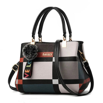 Plaid Patchwork Satchel Bag - Women's Luxury PU Leather Shoulder & Messenger Tote Handbags The