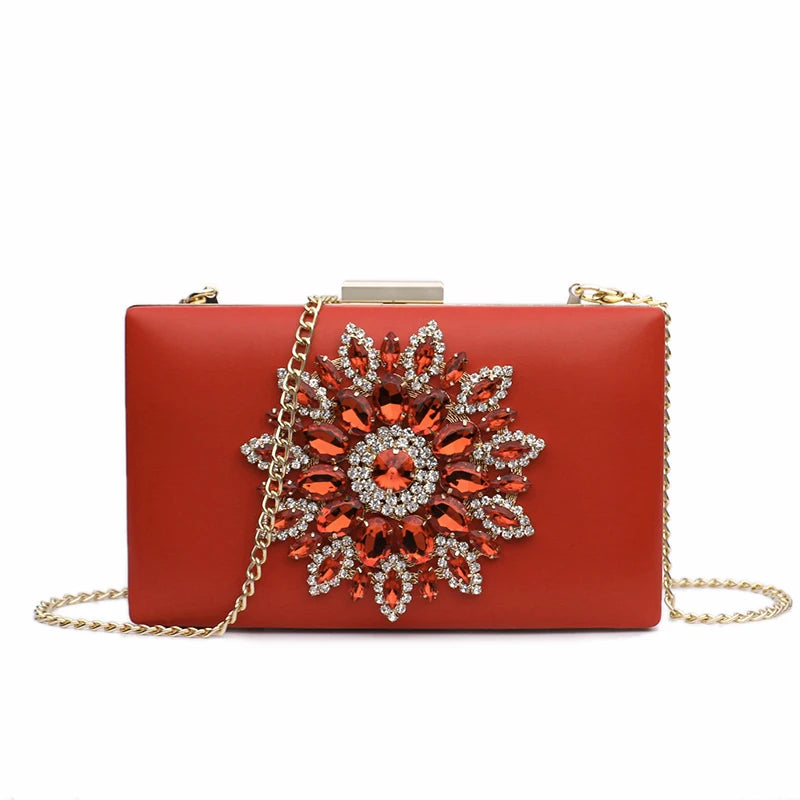 White Crystal Bridal Clutch - Women's Small Crossbody Evening Bag Handbags The