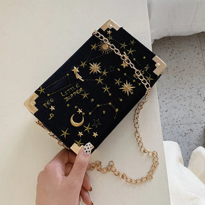 Embroidered Box Clutch Bag - Women's Chain Crossbody Evening Purse Handbags The