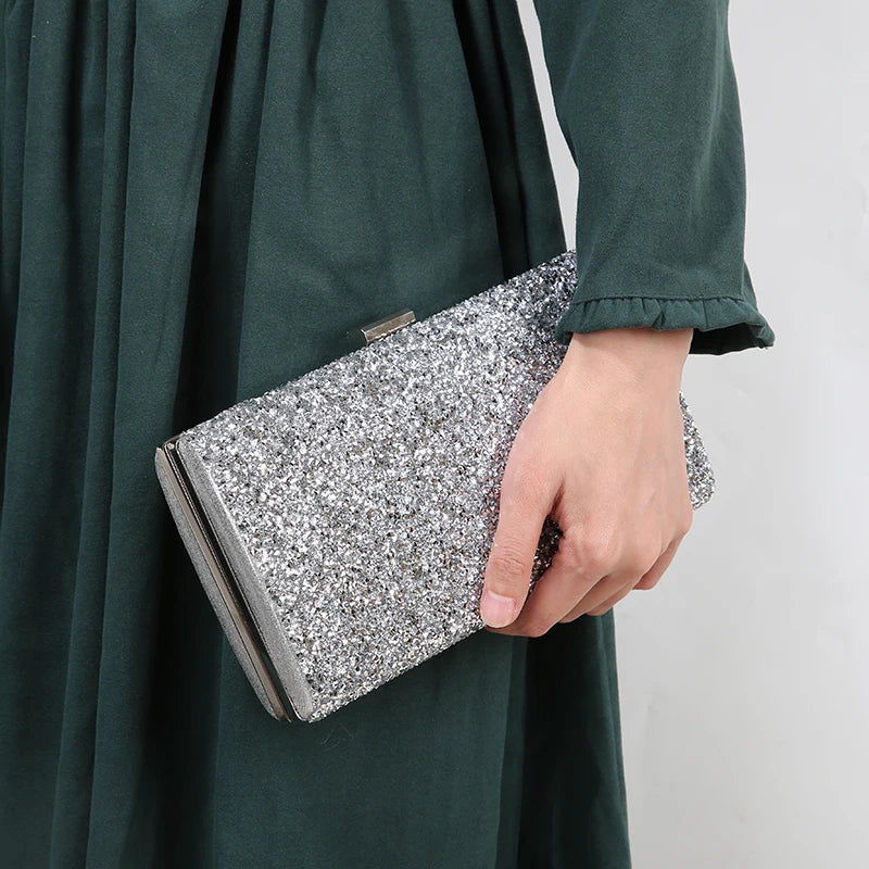 Diamond Sequin Evening Clutch - Women's Two-Chain Wedding Purse Handbags The