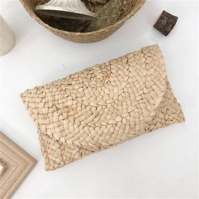 Straw Envelope Clutch - Women's Handmade Summer Purse for Beach & Vacation Handbags The