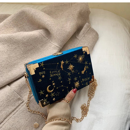 Embroidered Box Clutch Bag - Women's Chain Crossbody Evening Purse Handbags The