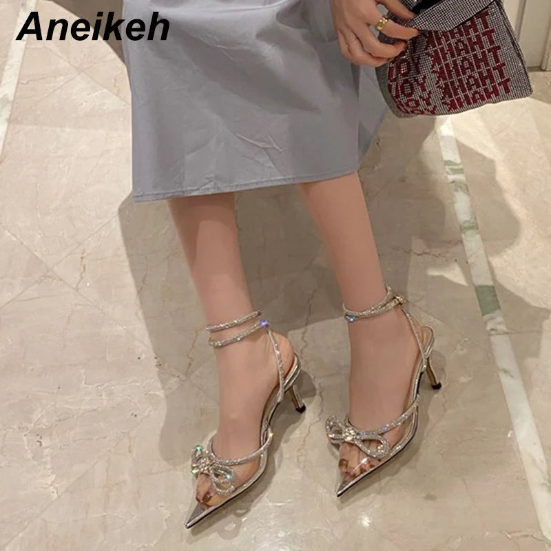 Crystal Butterfly Bow Pointed-Toe Pumps - Women's Party Heels Handbags The