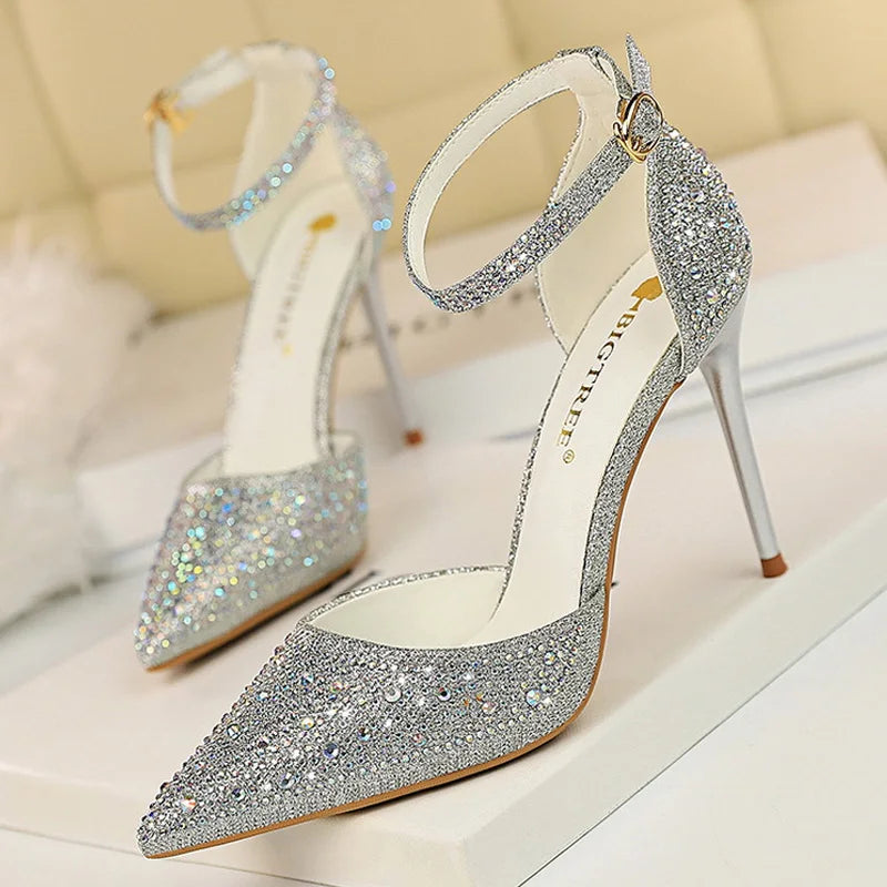 Rhinestone Wedding Heels - Women's 10CM Dress Sandals Handbags The