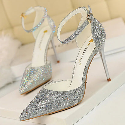 Rhinestone Wedding Heels - Women's 10CM Dress Sandals Handbags The