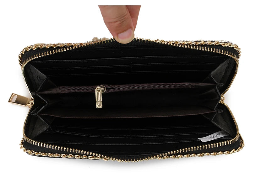 Diamond Accent Long Clutch Wallet - Women's Large Organizer Purse Handbags The