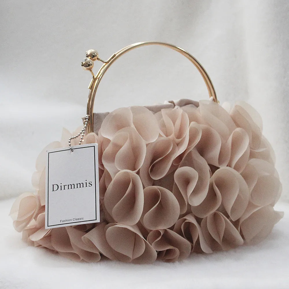 Floral Champagne Handbag - Women's Bridal Day-to-Evening Clutch Handbags The