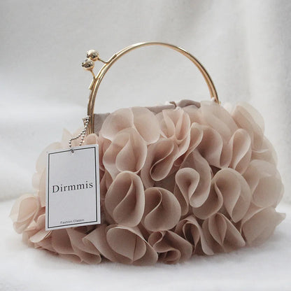 Floral Champagne Handbag - Women's Bridal Day-to-Evening Clutch Handbags The