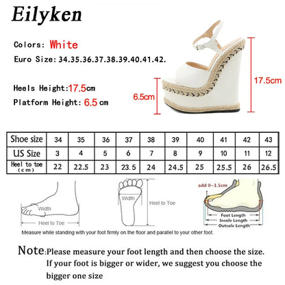 White Platform Wedge Sandals - Women's Open-Toe Dress Shoes, stylish white sandals with braided details and high platform.