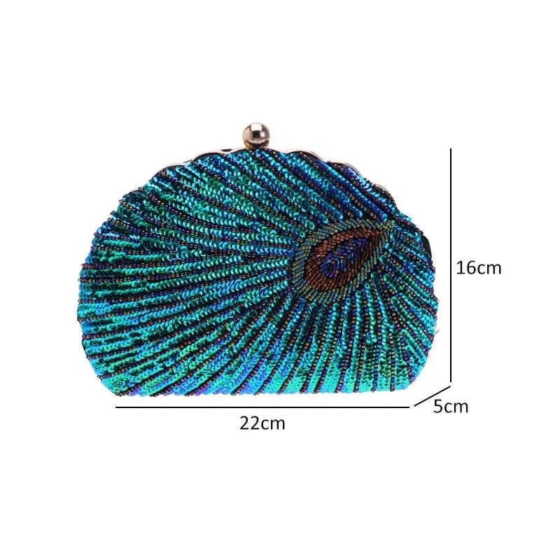 Shell Shape Sequin Clutch Bag - Women's Retro Party Evening Purse Handbags The