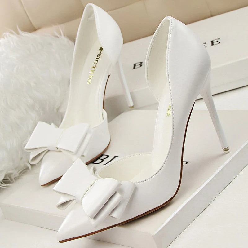 Bow Pointed-Toe 10.5CM Stiletto Pumps - Women's Classic Party Heels Handbags The