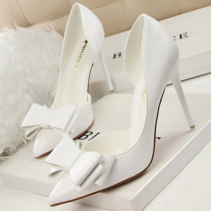 Bow Pointed-Toe 10.5CM Stiletto Pumps - Women's Classic Party Heels Handbags The