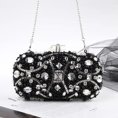 Blue Crystal Evening Clutch - Women's Chain Wedding Party Purse Handbags The