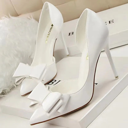 Bow Pointed-Toe 10.5CM Stiletto Pumps - Women's Classic Party Heels Handbags The
