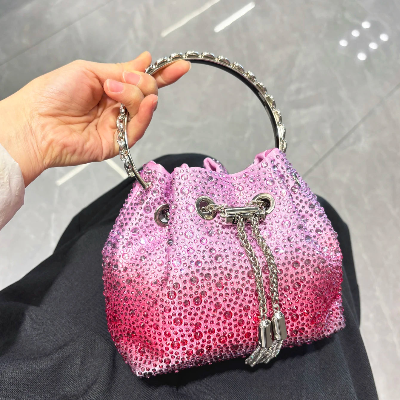 Crystal Bucket Clutch - Women's Shiny Evening Bag for Parties & Special Events Handbags The