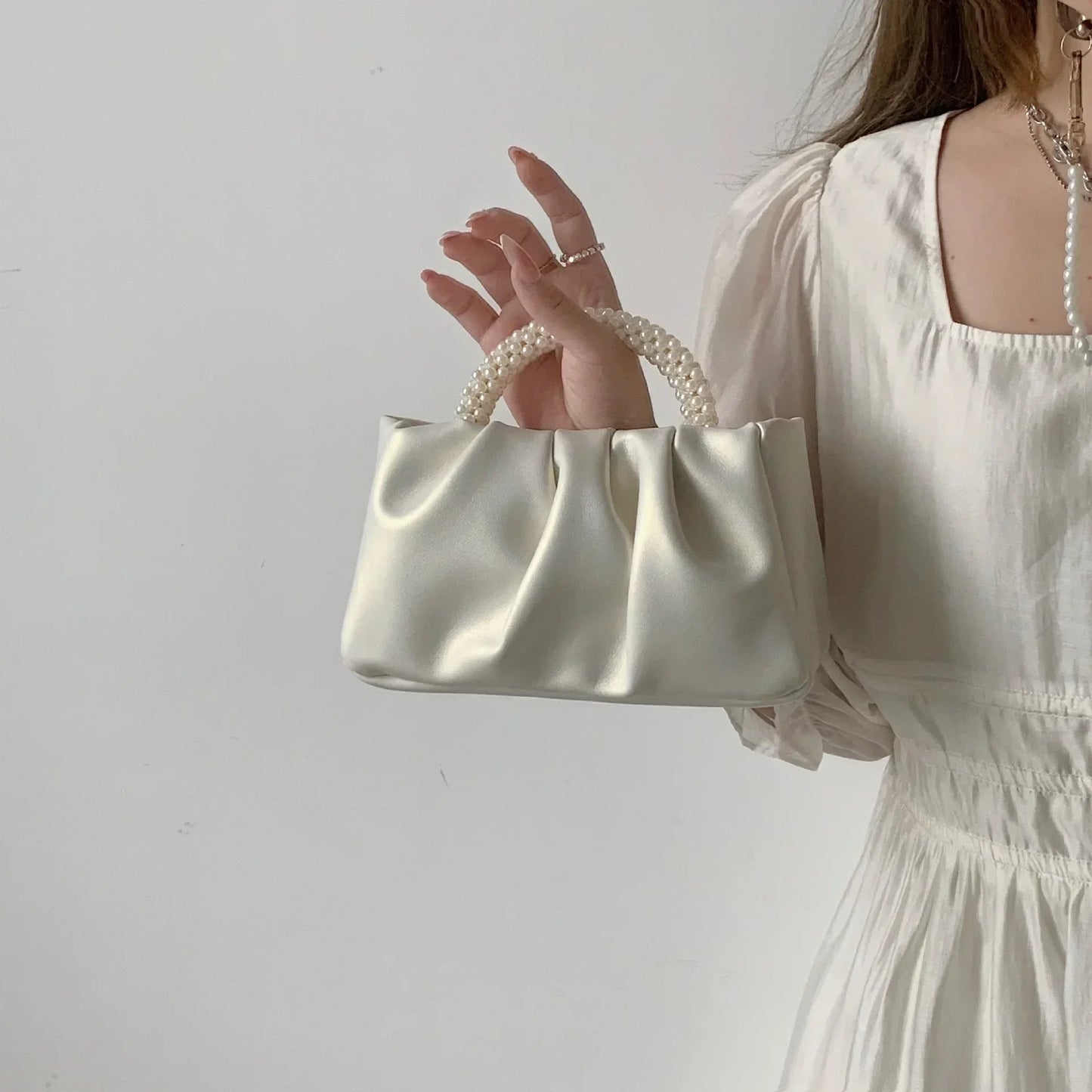 Pearl Handle Dinner Clutch Bag - Women's Luxury Shoulder Purse Handbags The