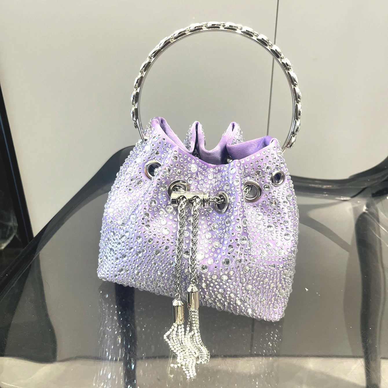 Crystal Bucket Clutch - Women's Shiny Evening Bag for Parties & Special Events Handbags The