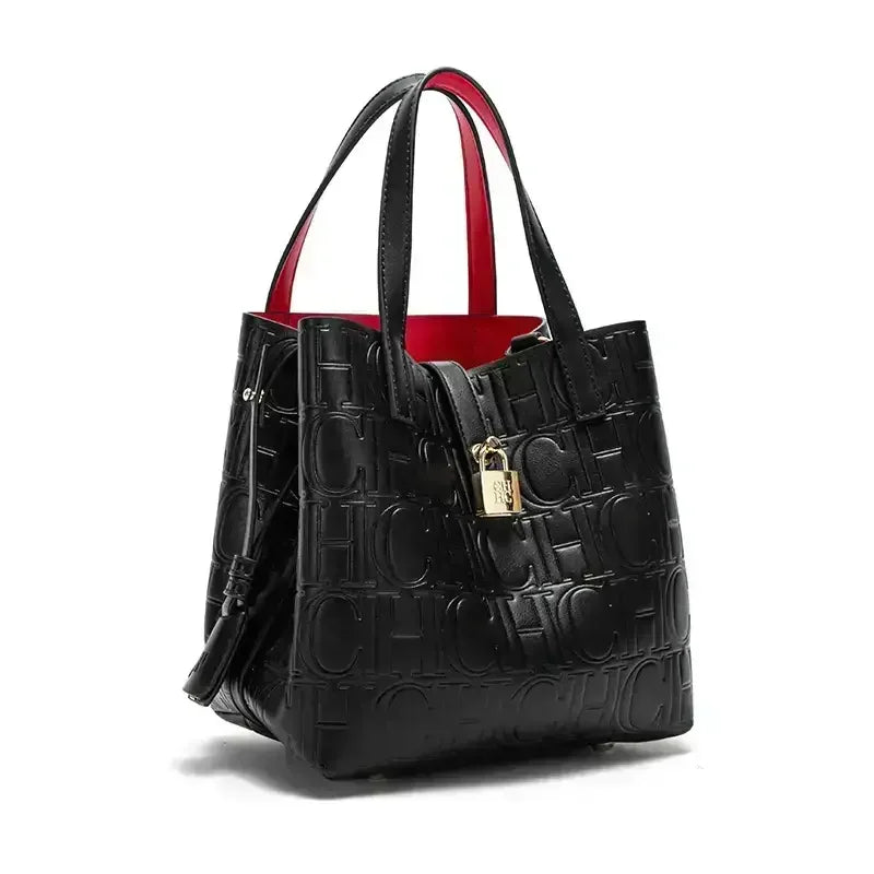 Embossed Crossbody Tote Bag - Women's Large-Capacity Letter Detail Handbag Handbags The