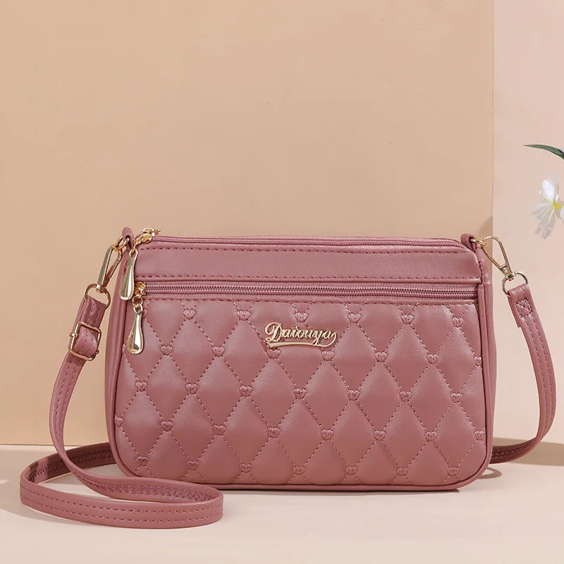 Embroidered Satchel Handbag - Women's PU Leather Messenger Bag with Pom Charm Handbags The