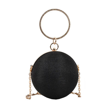 Metallic Round Evening Bag - Women's Ring Handle Wedding Clutch Handbags The