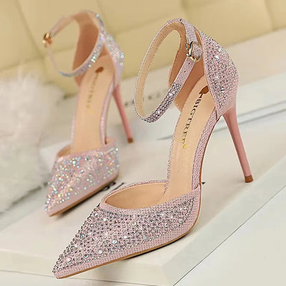 Rhinestone Wedding Heels - Women's 10CM Dress Sandals Handbags The