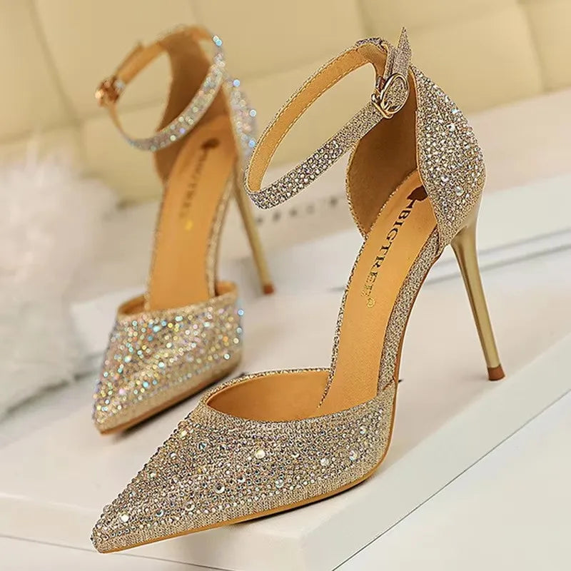 Rhinestone Wedding Heels - Women's 10CM Dress Sandals Handbags The