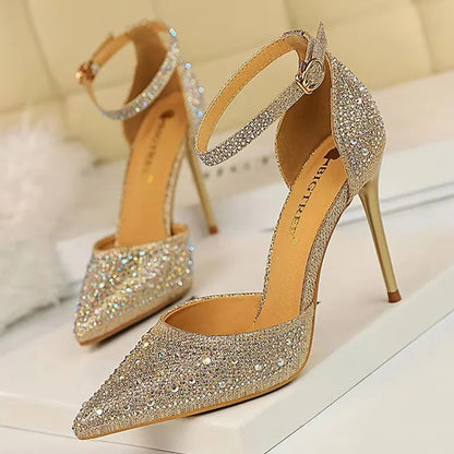 Rhinestone Wedding Heels - Women's 10CM Dress Sandals Handbags The