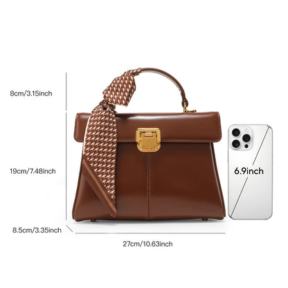 Scarf Accent Leather Handbag - Women's Structured Shoulder Bag for Commuting Handbags The