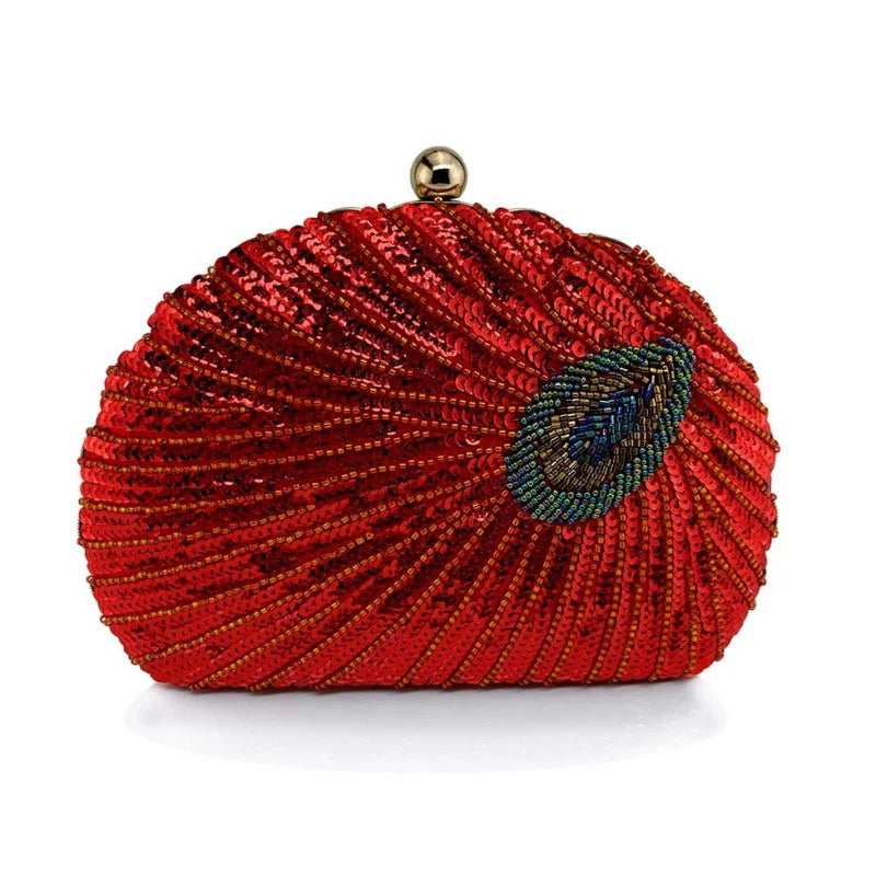 Shell Shape Sequin Clutch Bag - Women's Retro Party Evening Purse Handbags The