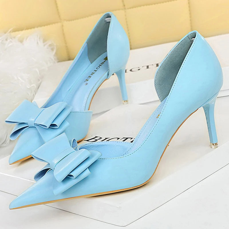 Bow Pointed-Toe 10.5CM Stiletto Pumps - Women's Classic Party Heels Handbags The